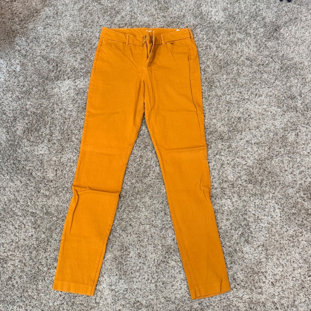 Old Navy Pixie Pants Womens 12 Tall Mustard Yellow Orange Mid Rise Chino Slim